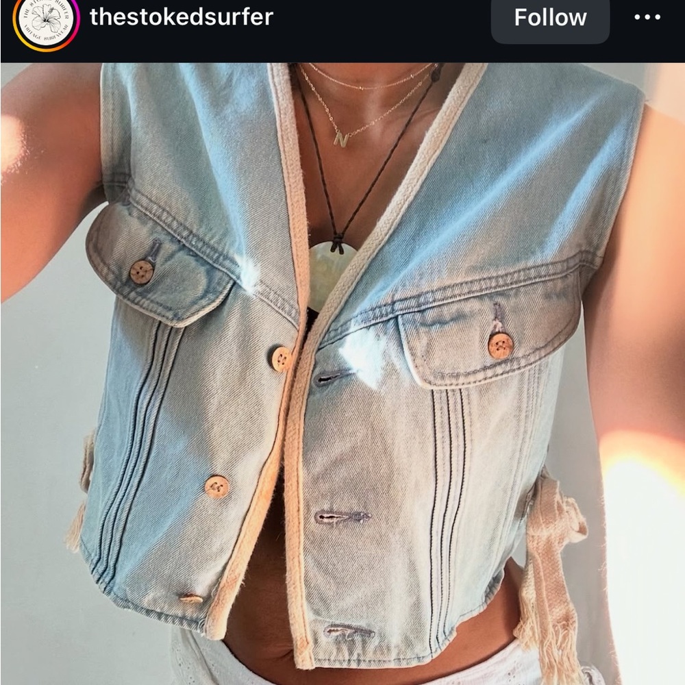 Vintage lightwash cotton tie denim vest